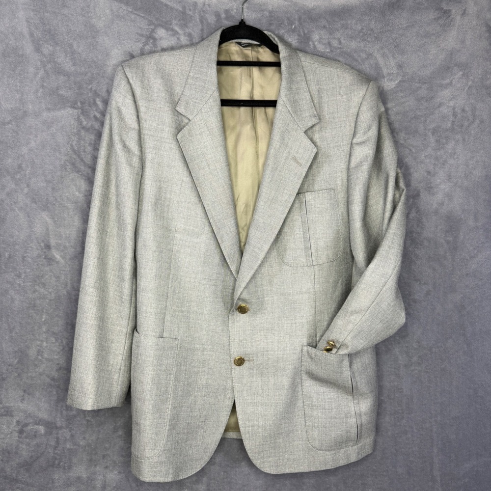 Lanvin Blazer Mens 44L Grey Vintage Gold Button Sport Coat Made in USA Luxury